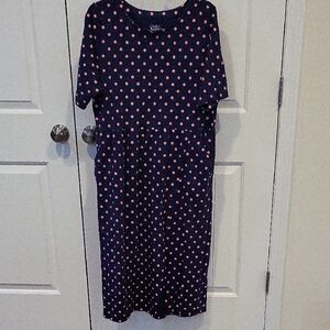 Croft & Barrow White and Blue Midi Dress with 3/4 Sleeves